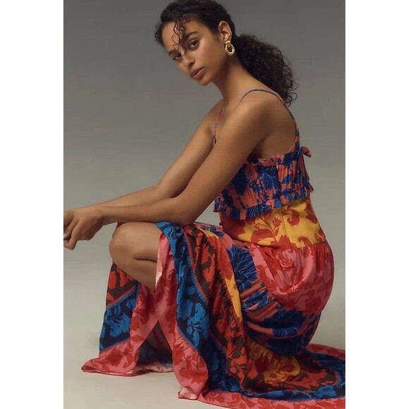 Farm Rio Size M Button-Front Tiered Floral Maxi Dress $228 - Picture 9 of 13